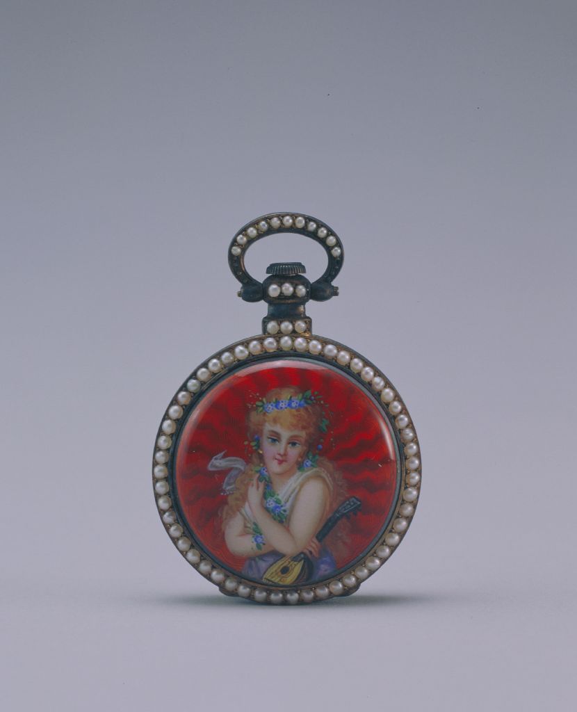 图片[2]-Bronze Plated Enamel Ladies’ Qin Playing Pocket Watch-China Archive